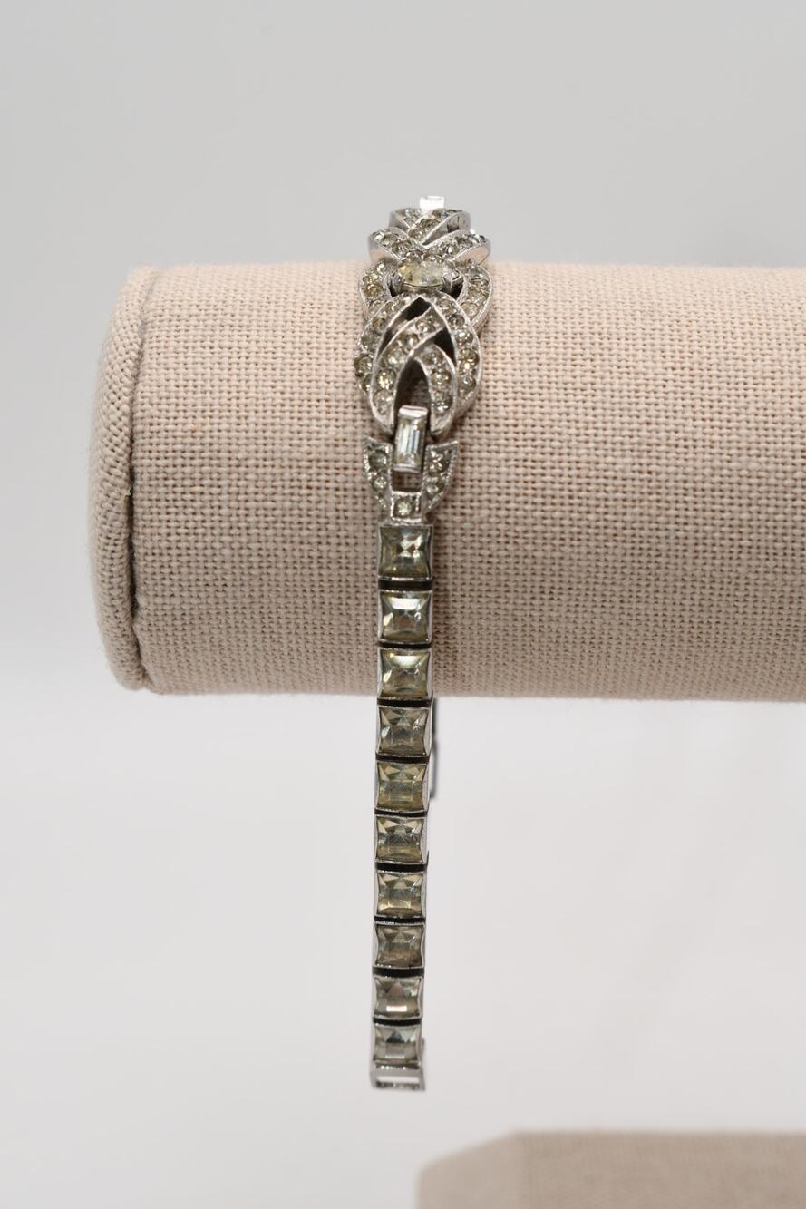 Vintage Rhinestone Bracelet Rhodium Center Channel Set 6.75”